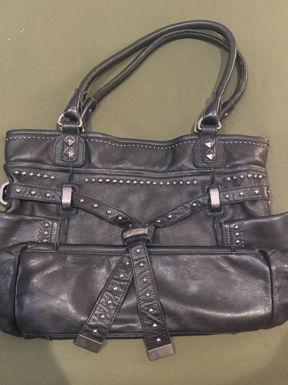 B. Makowsky Studded Black Leather Tote Bag - Women